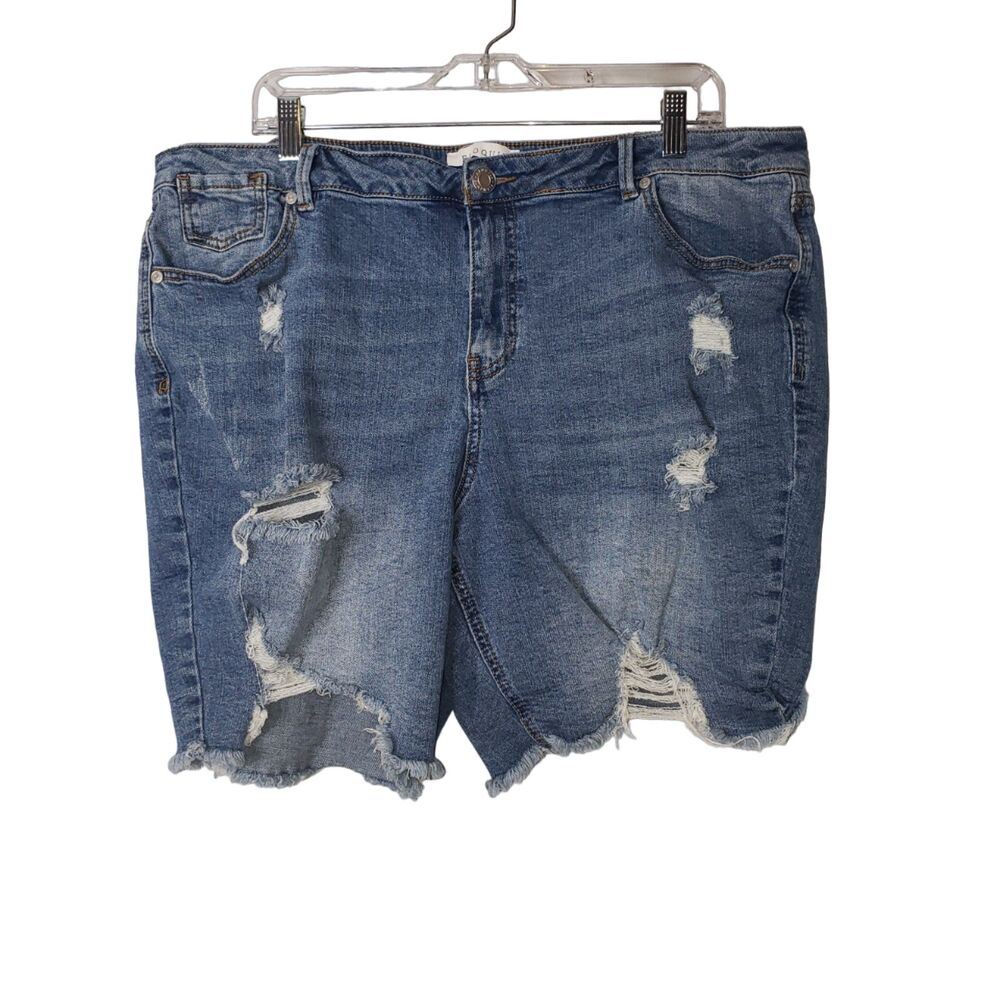 ELOQUII Elements Destroyed and Distressed Denim Jean Shorts Plus Size 18